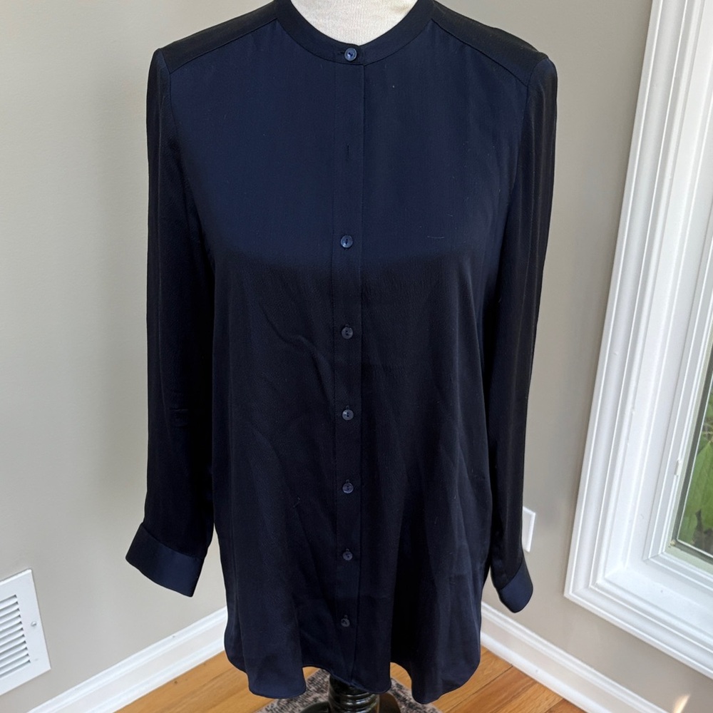 Eileen fisher | Navy Button-Up Silk Blouse, Sz S